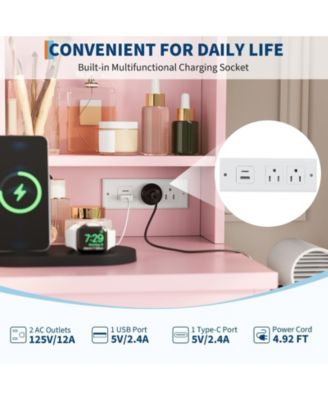 Vanity Desk with Mirror and Lights - Modern Makeup Dressing Table with Outlets