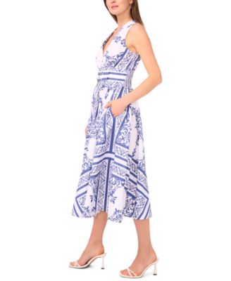 Women's Sleeveless V-Neck Buckle Trim Midi Dress