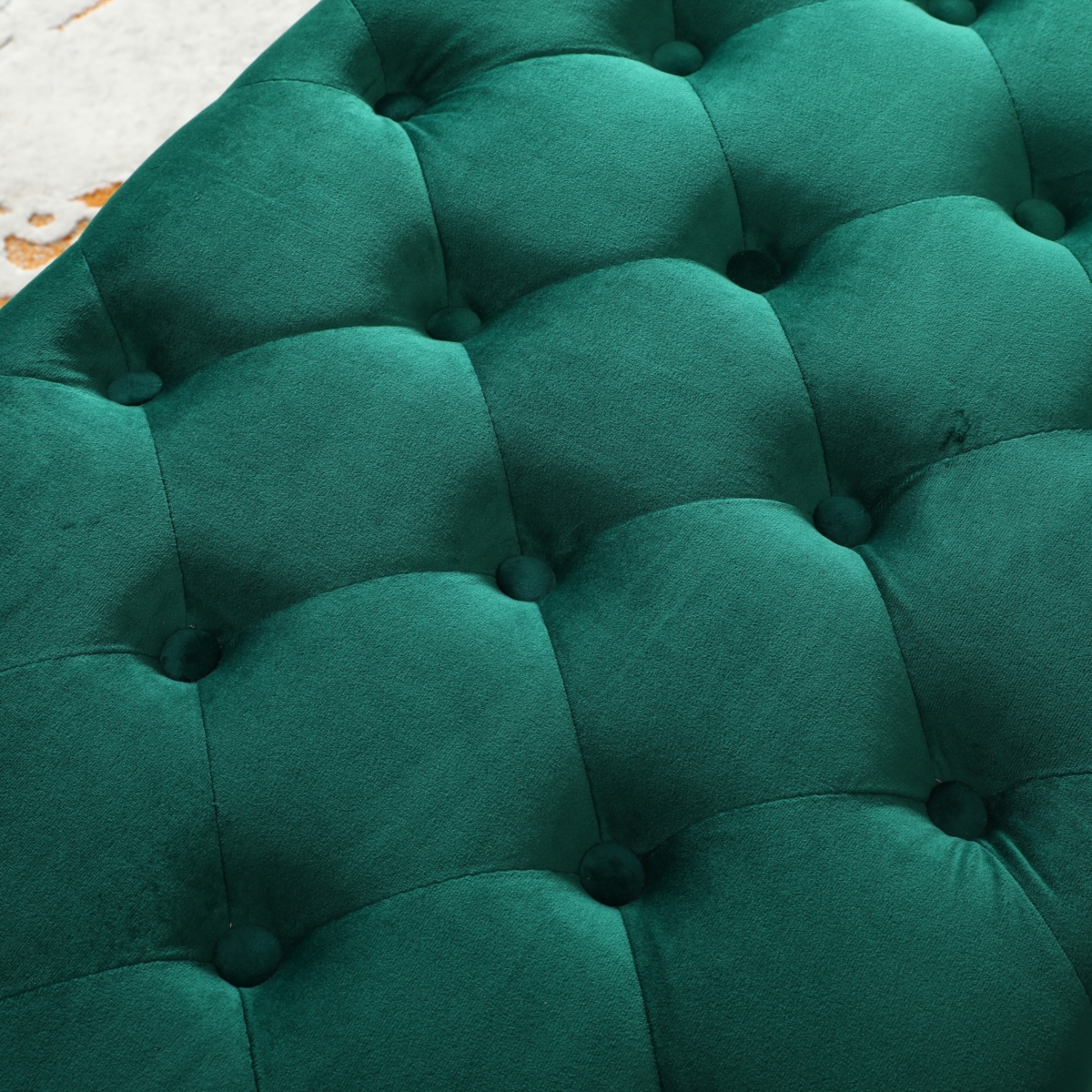 Velvet Button Tufted Bench with Gold Metal Legs, Green