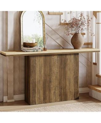 Farmhouse Fluted Console Table for Entryway, 63-Inch Long Wooden Sofa Table Behind Couch for Living Room