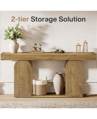 Farmhouse Wood Console Table, 70.9-Inch Entryway Accent Table with U-Shaped Base, 2-Tier Extra Long Sofa