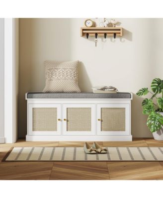 Shoe Bench with Rat Doors, Cushion, Entryway Shoe Storage,