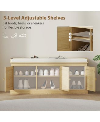 Shoe Bench with Rat Doors, Cushion, Entryway Shoe Storage,