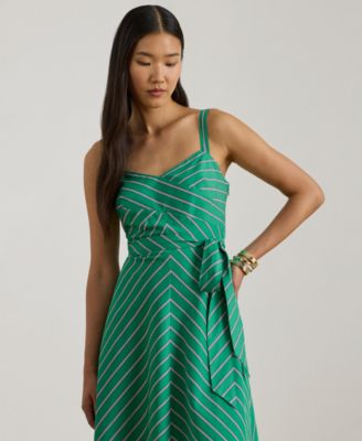 Women's Striped Belted Sleeveless Dress