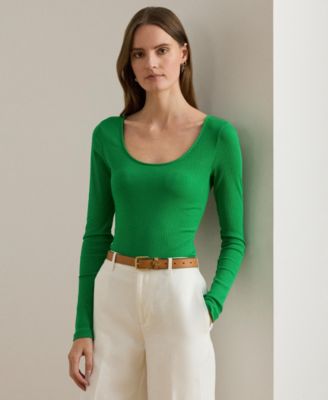 Women's Rib-Knit Long-Sleeve Scoop Neck Top