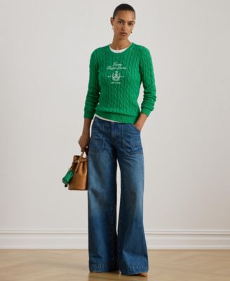 Women's Embroidered-Crest Cable-Knit Sweater