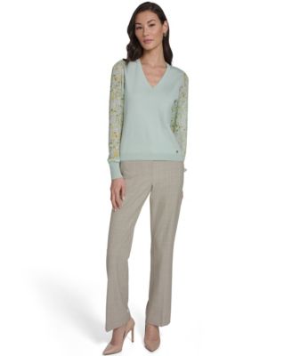 Women's Mixed Media V-Neck Sweater