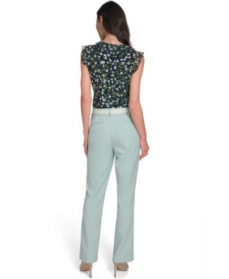 Women's Solid Belted Bootcut Trousers