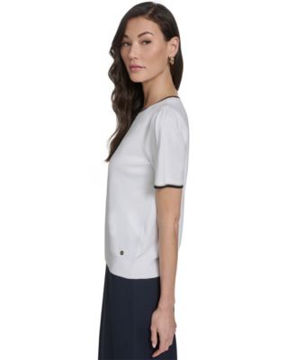 Women's Short-Sleeve Tipped Sweater