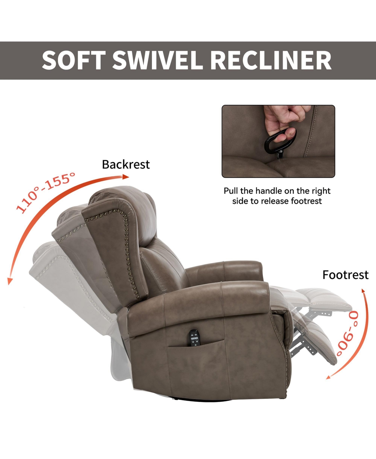 Boyel Living Genuine Leather Recliner Chair with Rocker and Swivel, Heat Massage for Room, Yellow