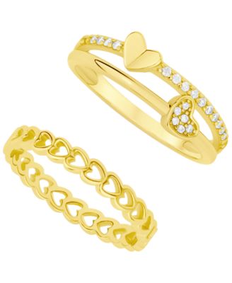 And Now This - Cubic Zirconia 18k Gold Plated Brass Ring, 2-Piece Set