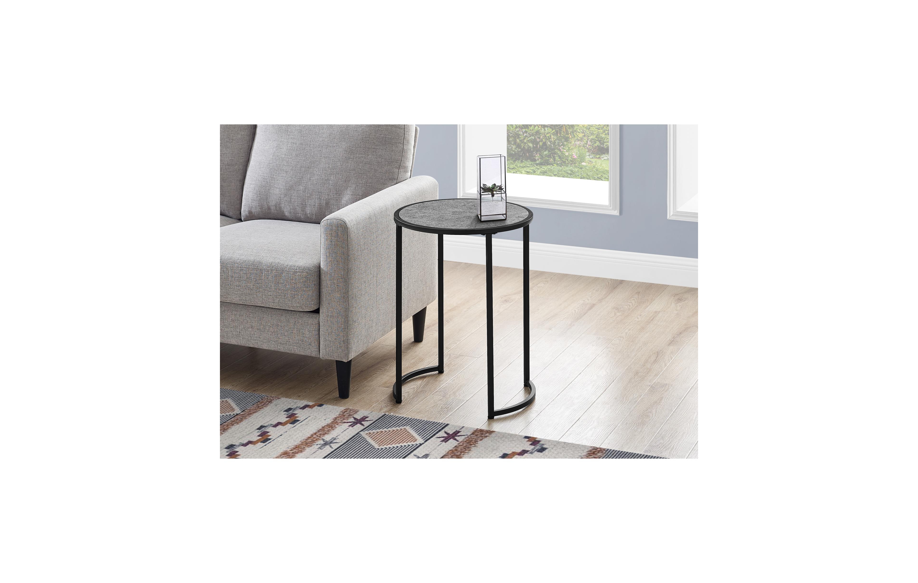 Lovmor Contemporary Round Accent Table with Grey Laminate Top & Black Metal Base