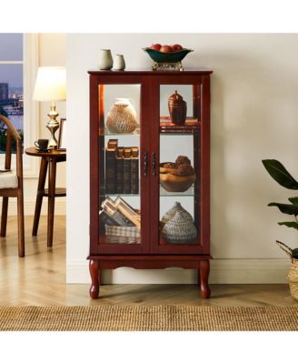 Curio Display Cabinet with Interior Lighting Mirrored Panel and Classic Style