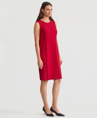 Women's Stretch-Crepe Contrast-Piping Sheath Dress