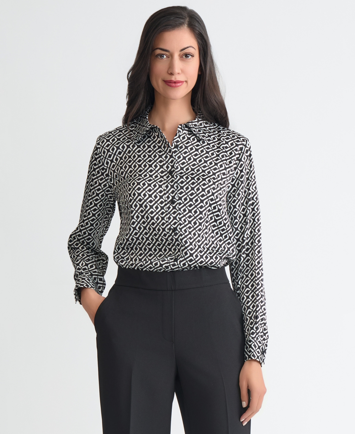 Kasper Women's Geometric-Print Button-Front Shirt, Regular & Petite