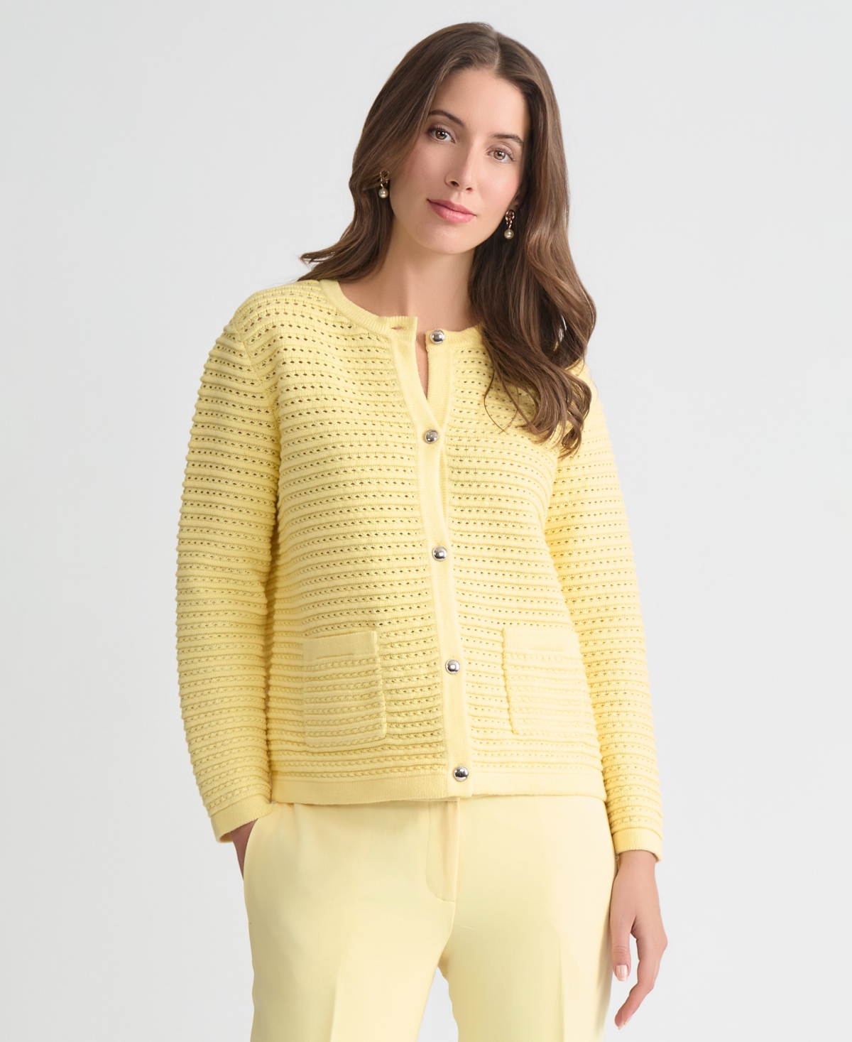 Kasper Women's Textured-Stitch Button-Front Cardigan, Regular & Petite