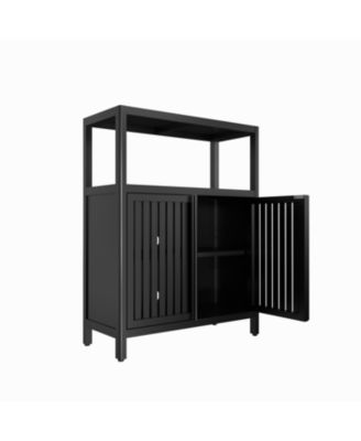 Black Bamboo Storage Cabinet with Shelves