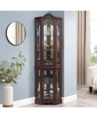 Streamdale Dark Cherry Lighted Corner Curio Cabinet
