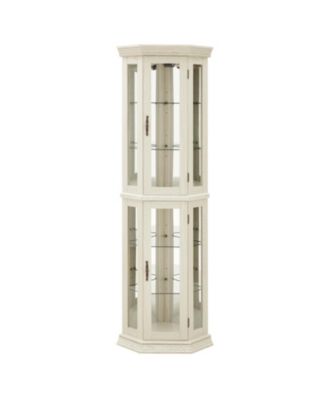 Lighted Corner Curio Cabinet - Glass Display, Adjustable Shelves - WHITE