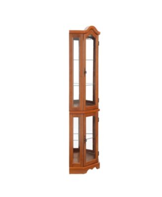 Lighted Oak Curio Cabinet with Tempered Glass Doors & Shelves