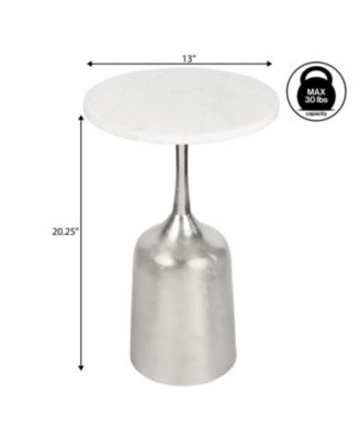 Pip 20.25" Classic Designer Metal Drink Table and Decorative End Table with White Marble Round Top and Bell Pedestal Base