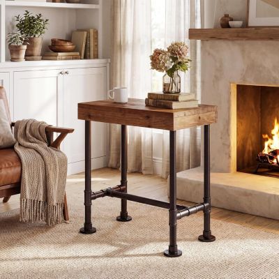 Solid Wood End Table, Industrial Narrow Side Table