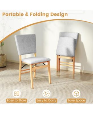 Foldable Dining Chair Set of 4 w/Padded Seat & Tilt Backrest Rubber Wood Legs