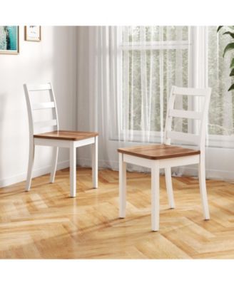 Set of 4 Dining Chairs Ladder Back Armless Side Chair w/ Solid Rubber Wood Legs