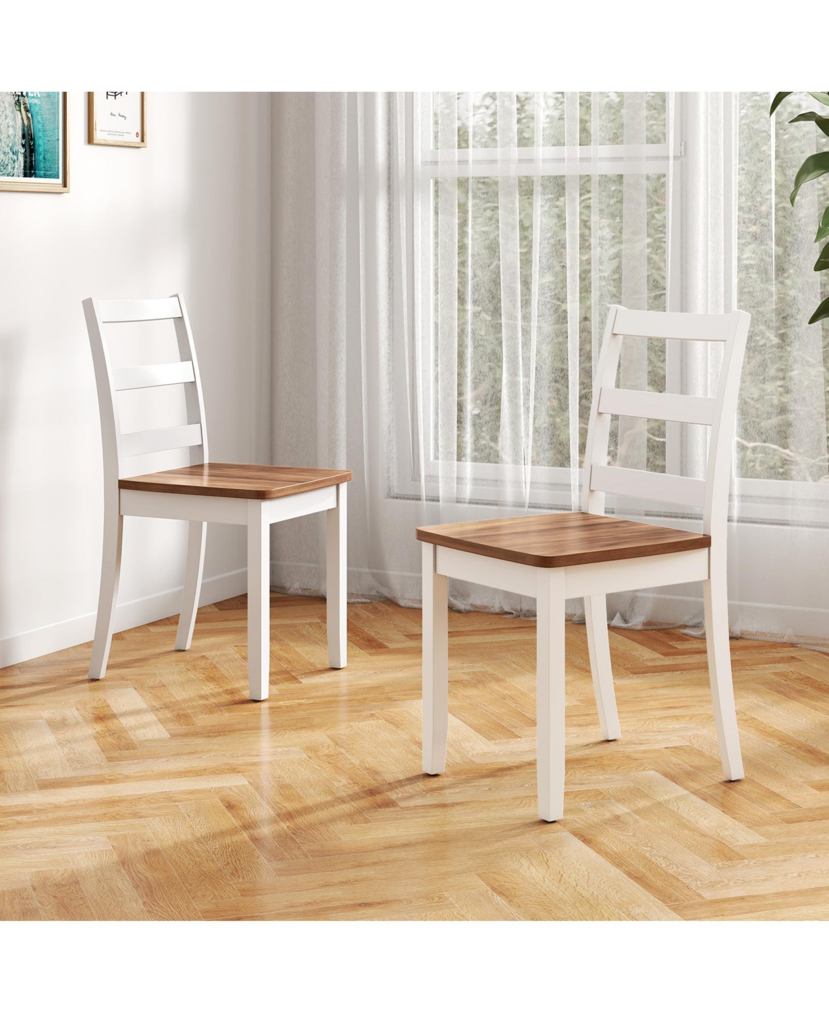 Gymax Set of 4 Dining Chairs Ladder Back Armless Side Chair w/ Solid Rubber Wood Legs