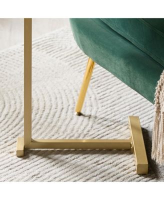Wood and Gold Metal C-Shaped Side Table for Sofa, Snack or End Table