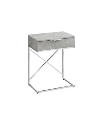 Accent Table, Side, End, Nightstand, Lamp, Storage Drawer, Living Room, Bedroom, Grey Laminate, Chrome Metal, Contemporary, Modern