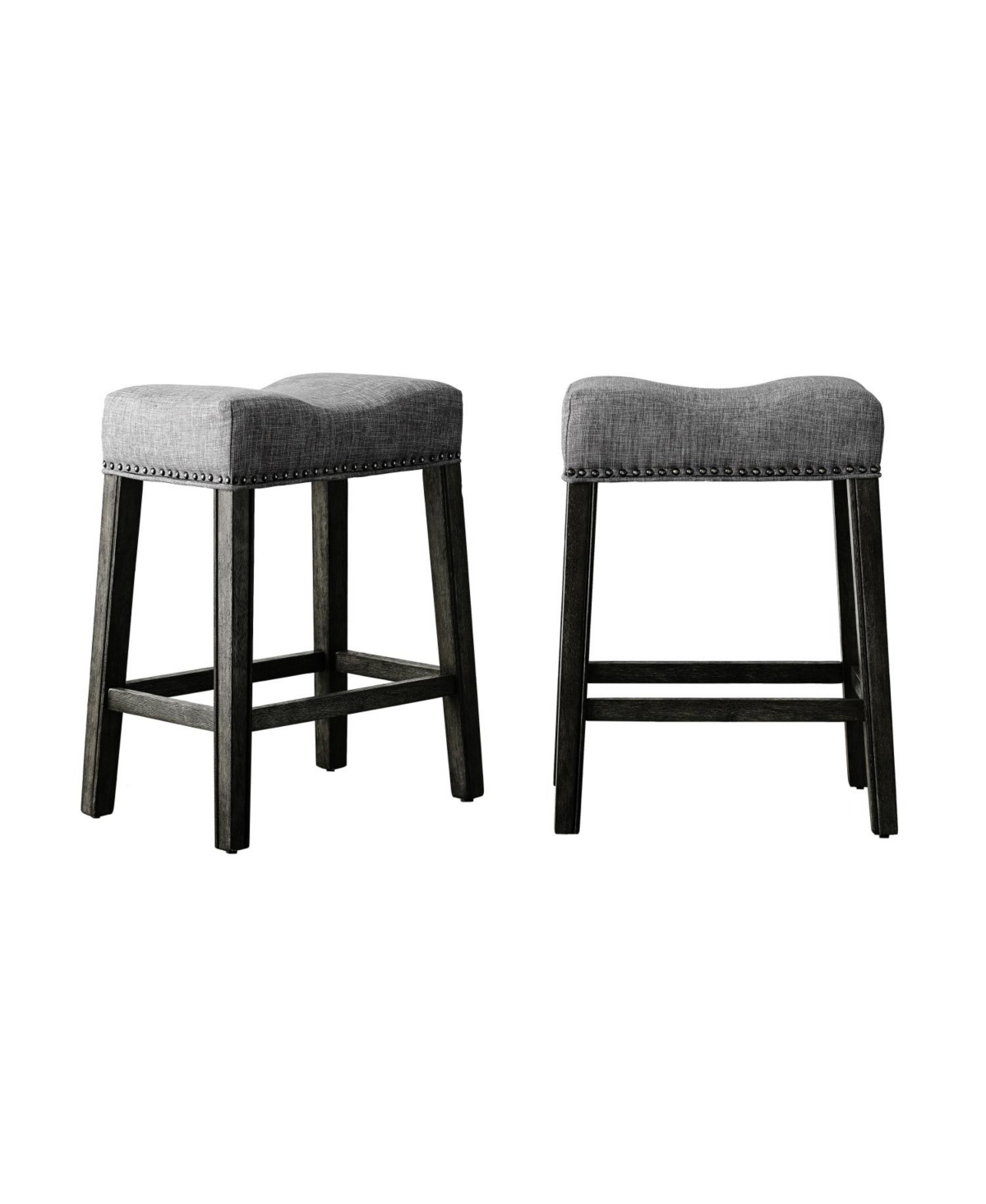 Upholstered Backless Saddle Seat Counter Stools 24" height Set of 2, Gray