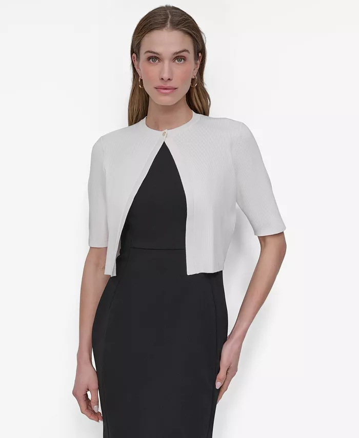 Women's Cropped Elbow Sleeve Snap Front Shrug - thumbnail 4