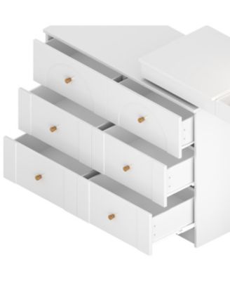 Vanity Desk with Mirror, Lights, Flip-Top, 7 Drawers, 9 Compartments, 3 Shelves, Walnut