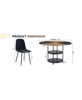 47" Round Dining Table Set with 4 Black Chairs