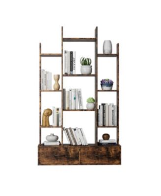 Industrial Bookshelf with 2 Drawers & 12 Shelves