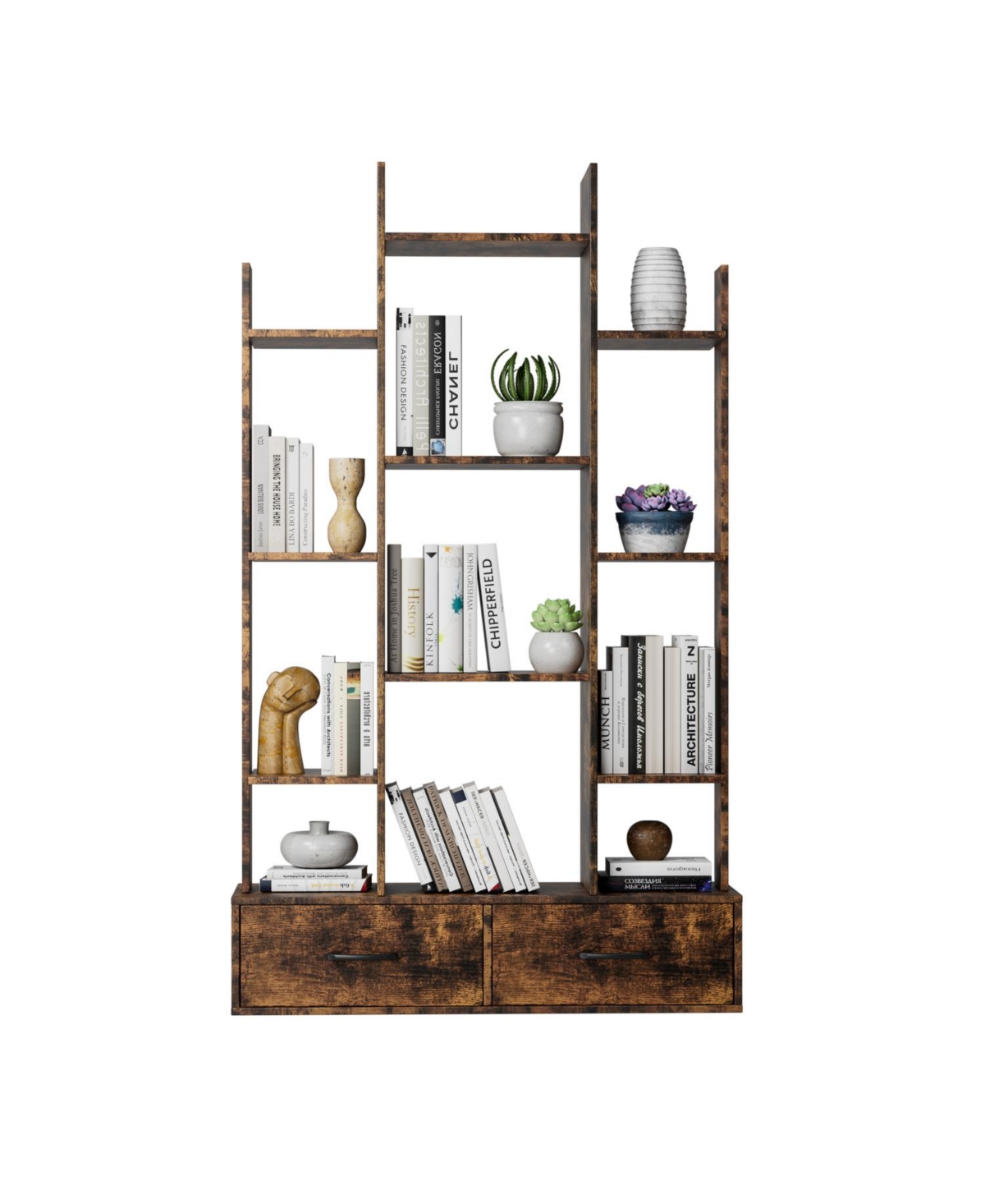 Streamdale Furniture Industrial Bookshelf with 2 Drawers & 12 Shelves