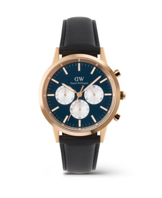 Men's Chronograph Black Leather Watch, 42mm