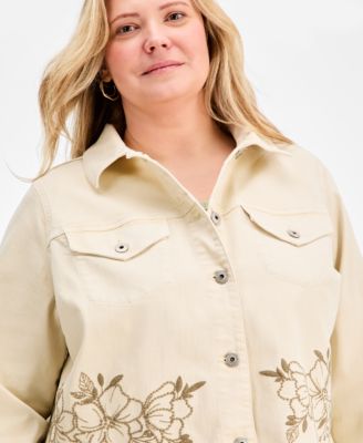 Plus Size Cropped Embroidered Denim Jacket