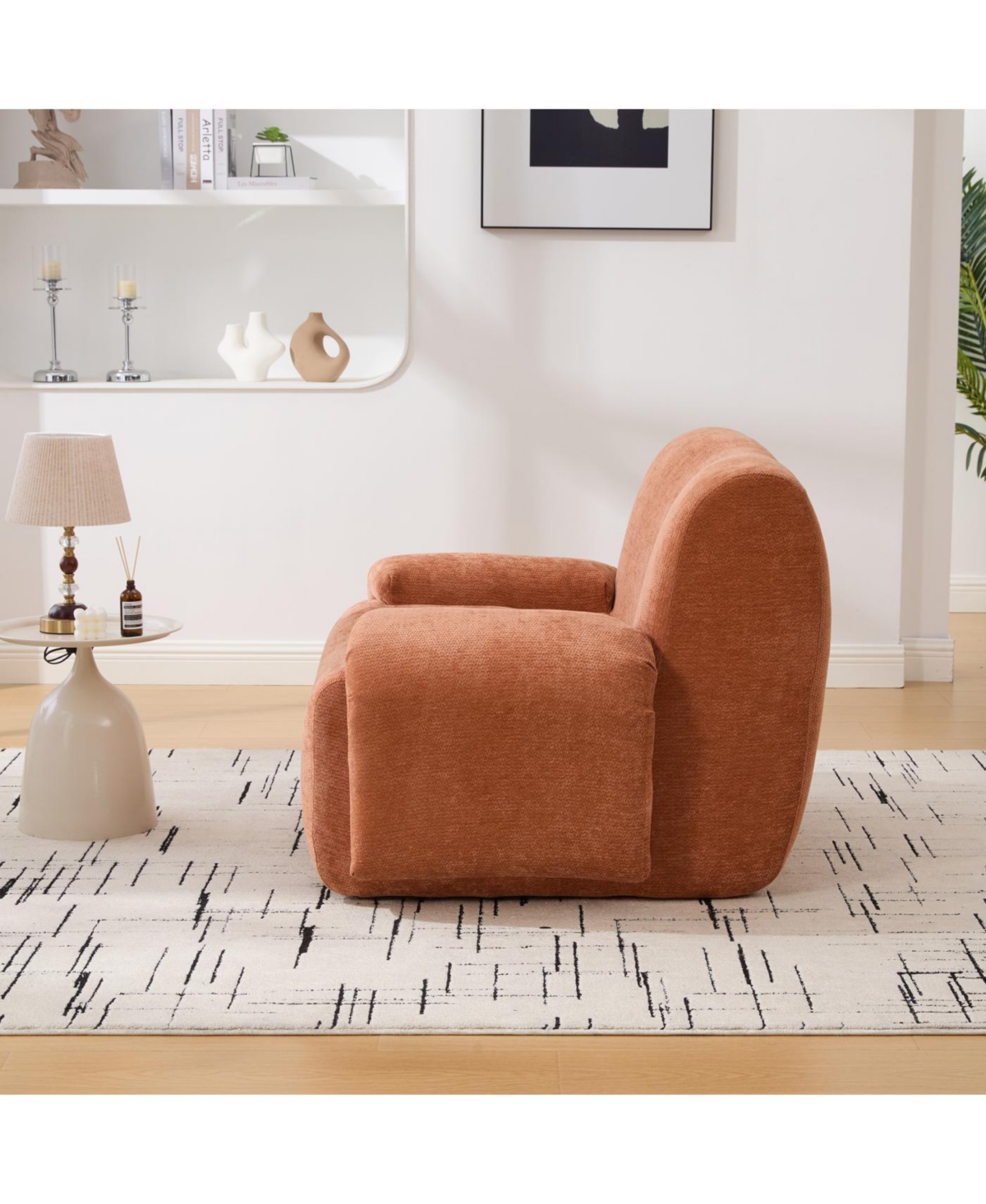 Streamdale Furniture Orange Chenille Oversized Accent Reading Lounge Chair with Deep Seats