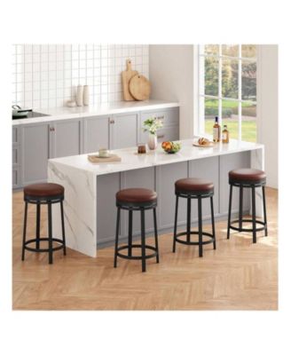Swivel Bar Stools, 24 Inch Counter Height Bar Stools With Footrest, Pu Leather Backless Round Kitchen Counter Barstools, For Dining Room