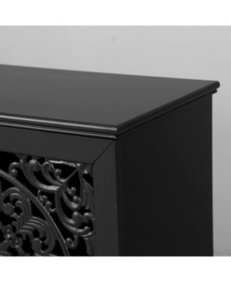 60" Antique Black Buffet Cabinet - Floral Carvings, Solid Wood Legs