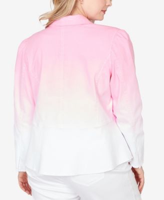Plus Size Ombre Denim Peplum Collared Jacket