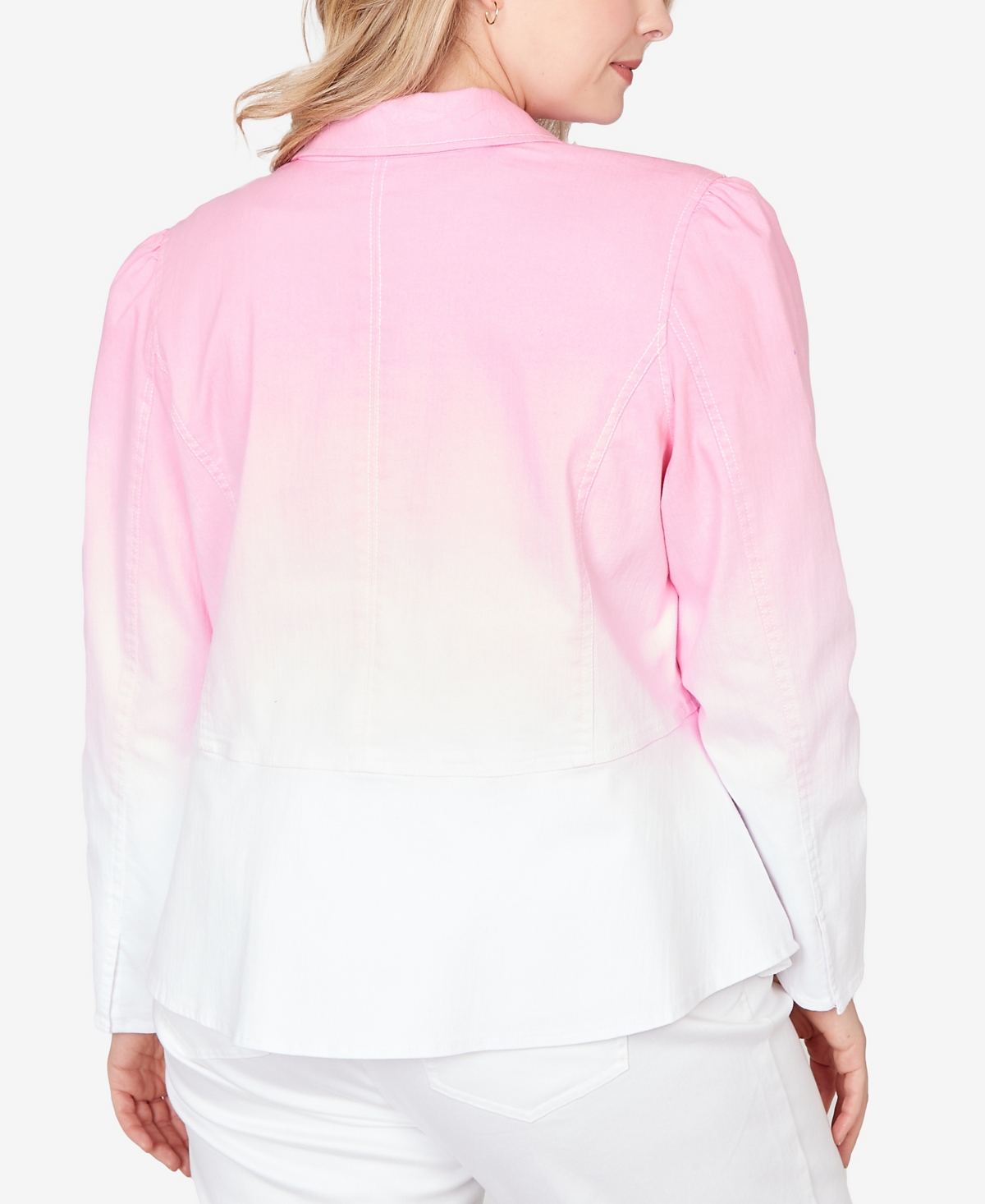 Ruby Rd. Plus Ombre Denim Peplum Collared Jacket