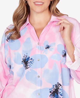 Plus Size Watercolor Floral Collared Top