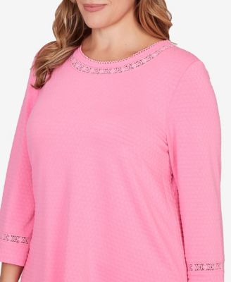 Plus Size Solid Clip Dot Lace Trim Knit Top