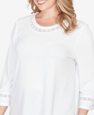 Plus Size Solid Clip Dot Lace Trim Knit Top
