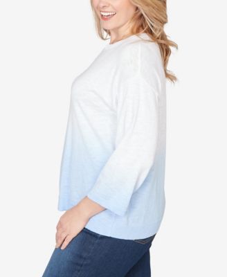 Plus Size Dip Dye Ombre Cotton Pullover Sweater