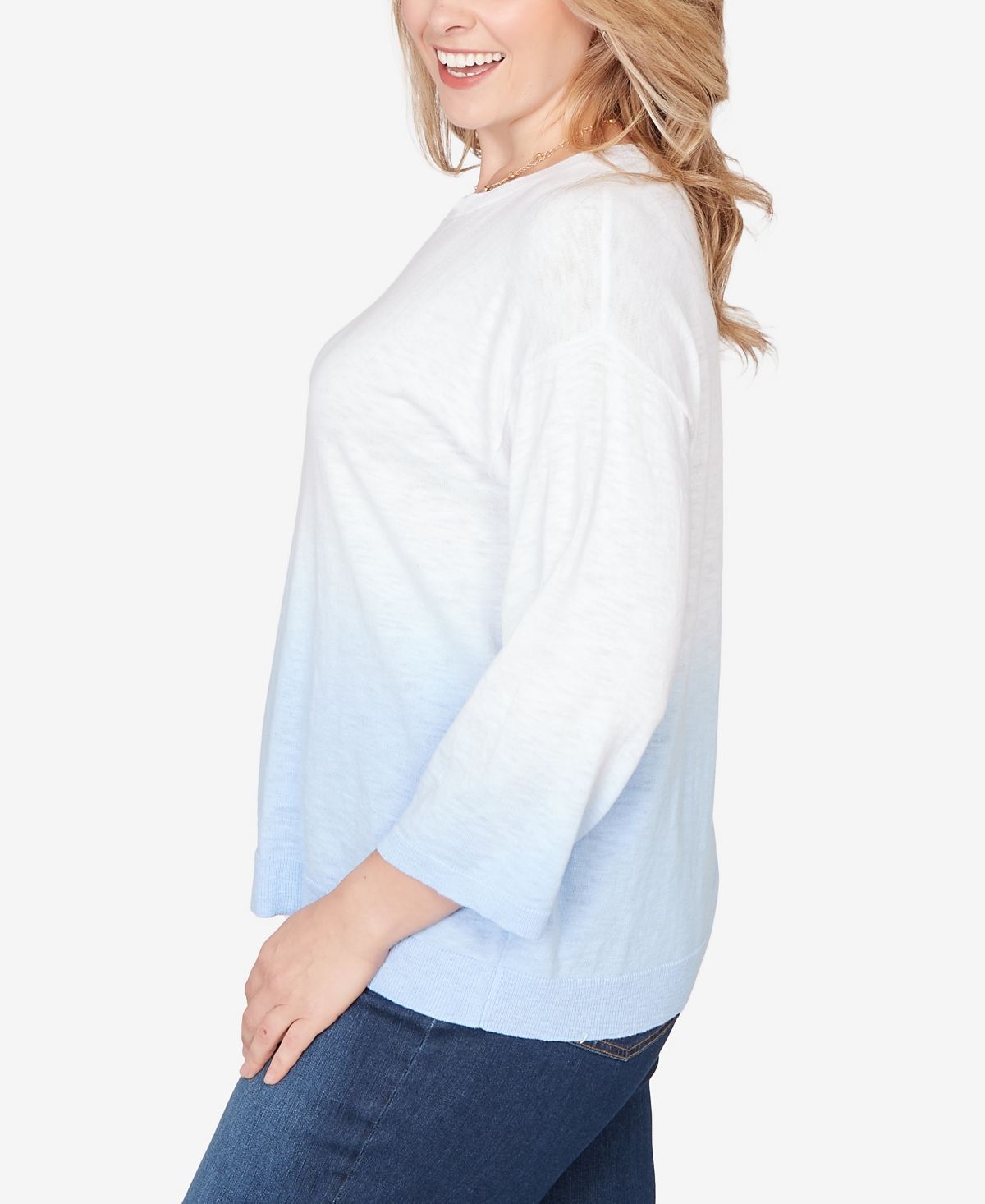 Ruby Rd. Plus Dip Dye Ombre Cotton Pullover Sweater
