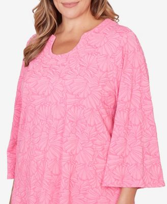 Plus Size Horseshoe Neck Solid Floral Jacquard Top